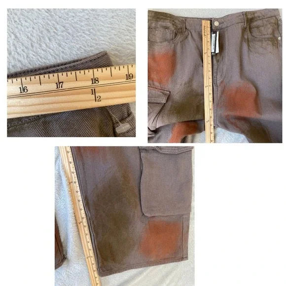 Pretty Little Thing Wide Leg Cargo Jeans Women Size 14 Brown Grunge Baggy NWT - Picture 8 of 8